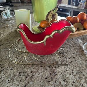 Red and gold sled, great for decorations or candy dish